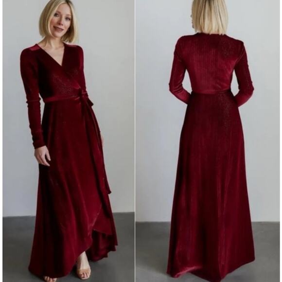 Baltic Born Serena Velvet Maxi Wrap Dress Womens XS Red Shimmer Formal Holiday - Picture 1 of 11